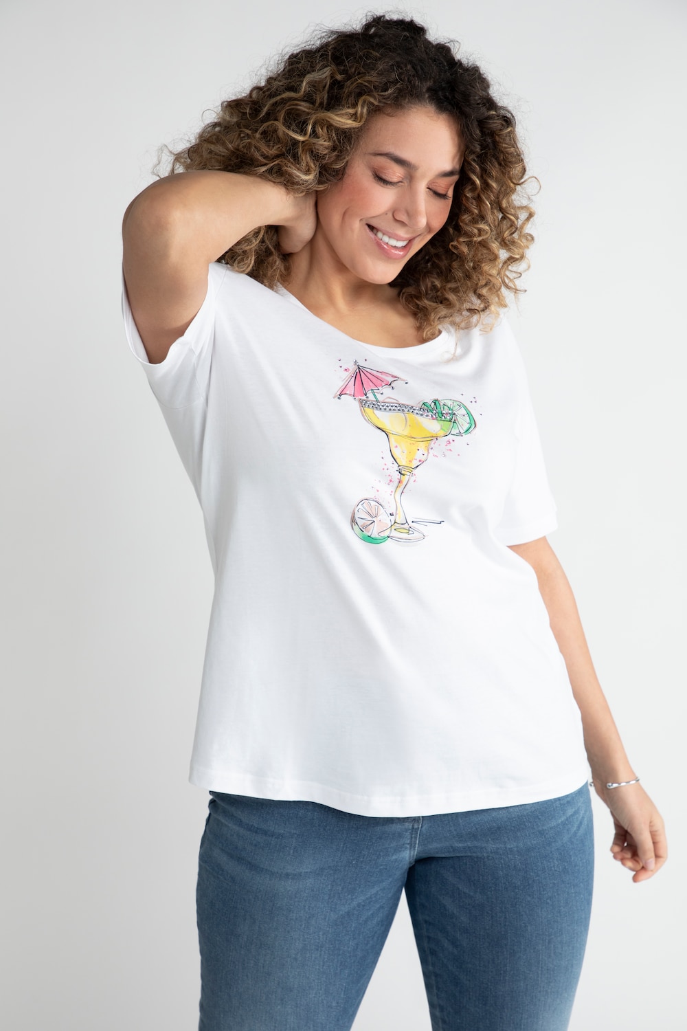 Grote Maten T-shirt, Dames, wit, Maat: 50/52, Katoen, Ulla Popken