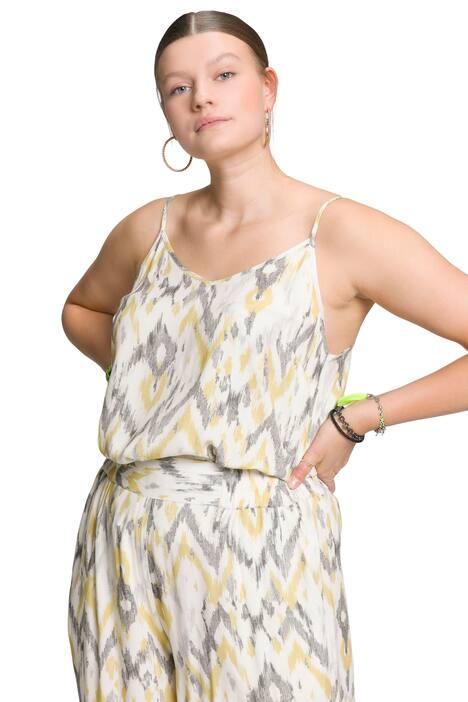 Top, etno potisk, výstřih do V, špagetová ramínka