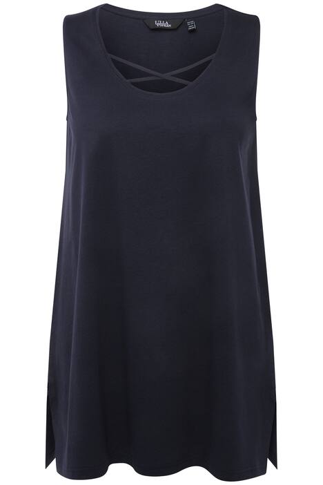 Dlouhý top, ozdobné stuhy, A střih, kulatý výstřih, bez rukávů