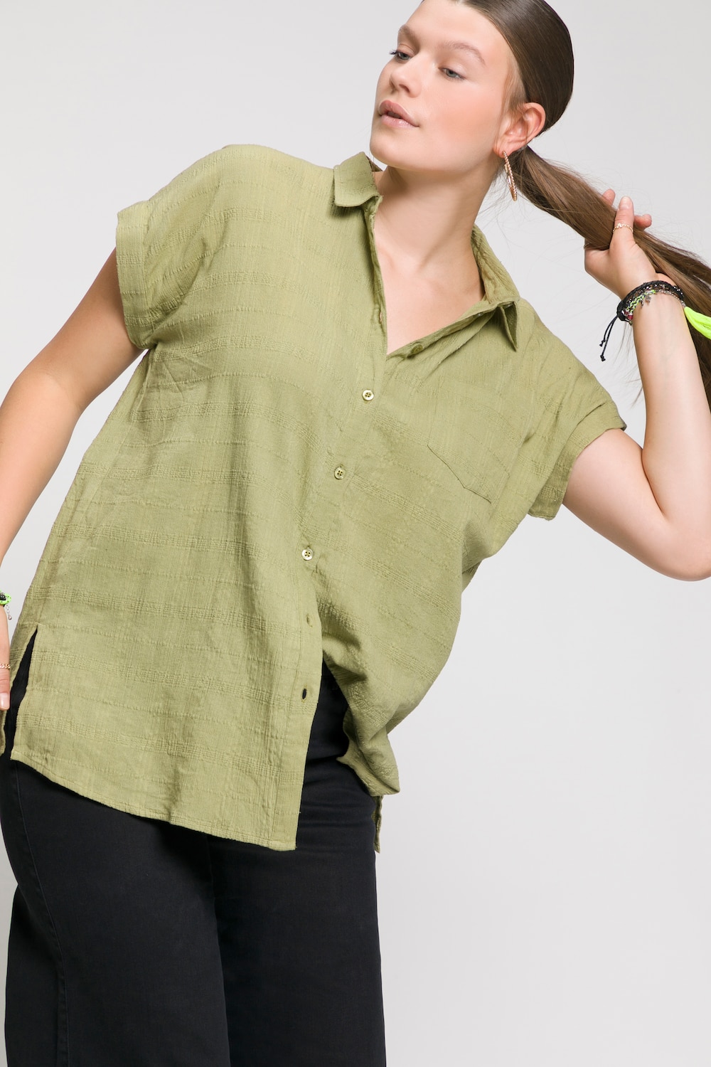 Grote Maten blouse, Dames, bruin, Maat: 50/52, Katoen, Studio Untold