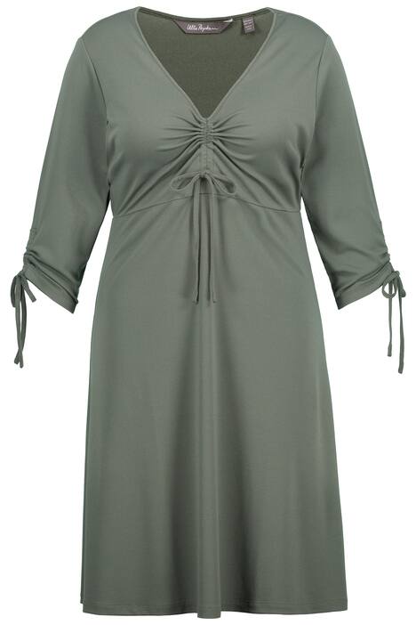 Midi šaty, A střih, výstřih do V, řasící stuha, 3/4 rukávy