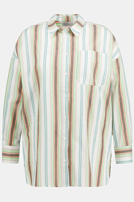 Stripe Button Front Long Sleeve Blouse