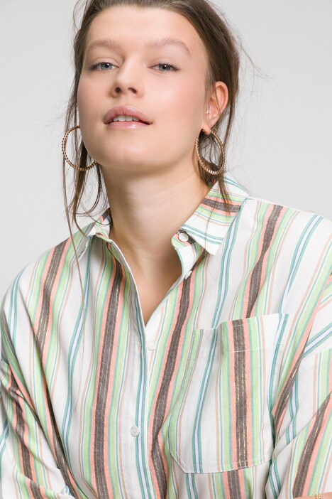 Stripe Button Front Long Sleeve Blouse