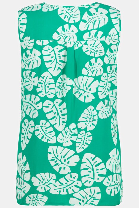 Blusentop, Blätter, A-Linie, V-Ausschnitt, ärmellos