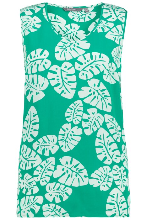 Halenkový top, lístky, A střih, výstřih do V, bez rukávů