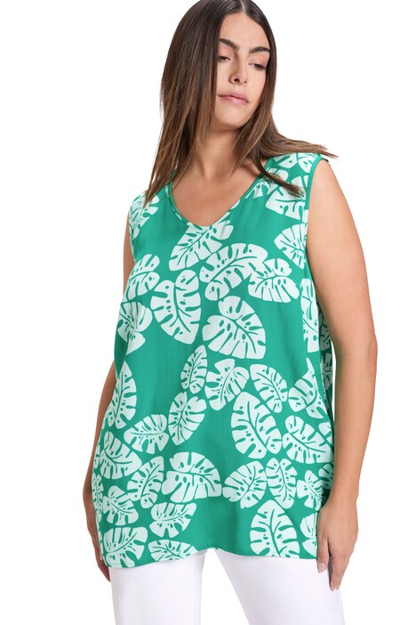 Halenkový top, lístky, A střih, výstřih do V, bez rukávů