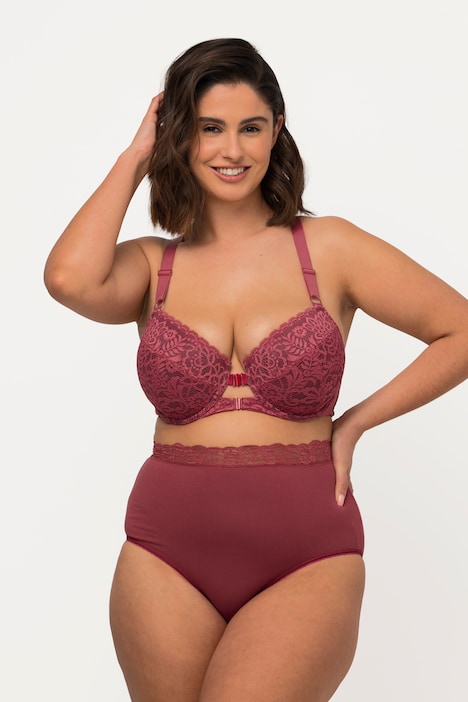 Soft-cup Microfiber and Lace Bra - Dark red - Ladies