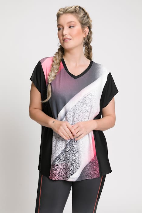 Diagonal Graphic Mesh Inset Recycled Polyester Stretch Top