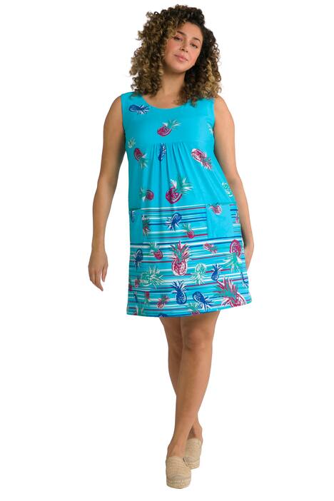 Midi šaty, ananas, kulatý výstřih, bez rukávů, kapsy