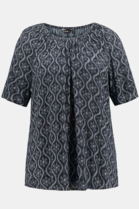 Bluse, Blüten, weiter, elastischer Ausschnitt, Halbarm