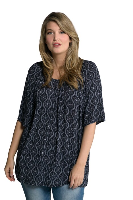 Halenka, květy, široký, elastický výstřih, krátké rukávy