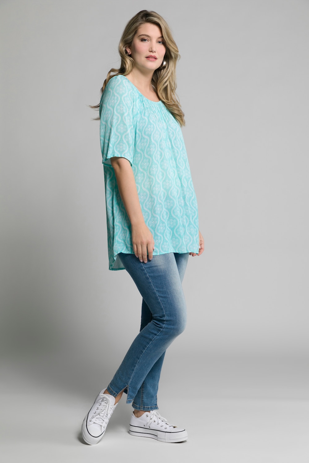 Grote Maten blouse, Dames, turquoise, Maat: 58/60, Viscose, Ulla Popken