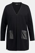 Faux Leather Patch Pocket Tunic Length Knit Jacket