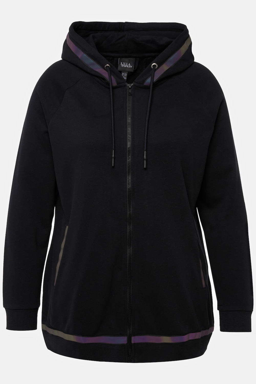 Stora storlekar Hoodie med huva, Dam, svart, storlek: 46/48, Bomull/Polyester, Ulla Popken