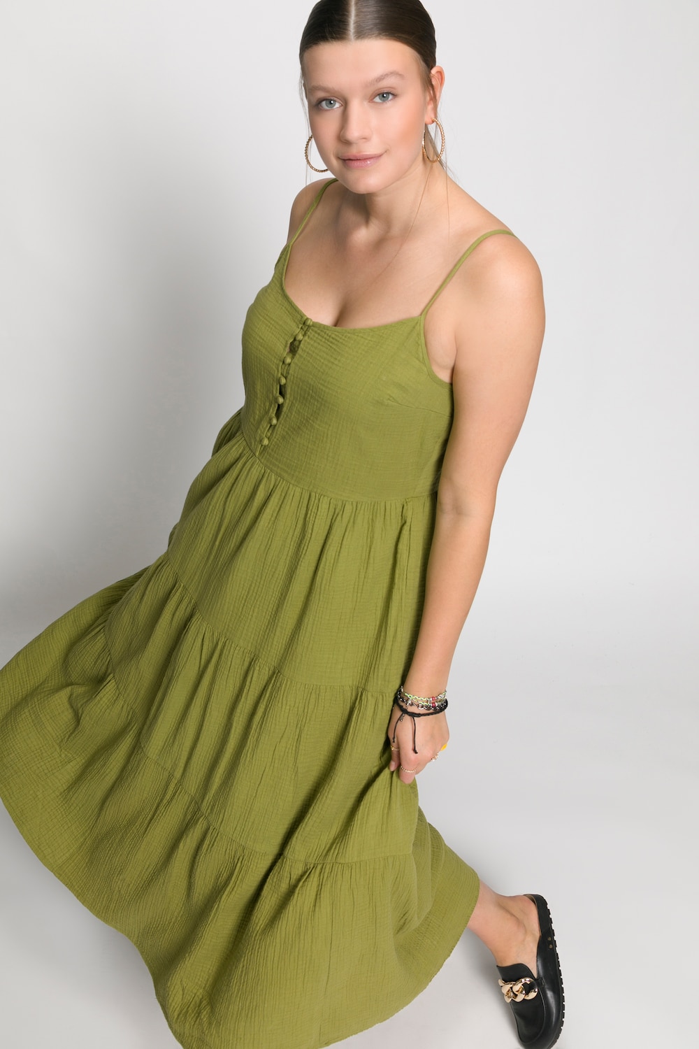 Plus Size A-line Fit Muslin Dress, Woman, brown, size: 16/18, cotton, Studio Untold