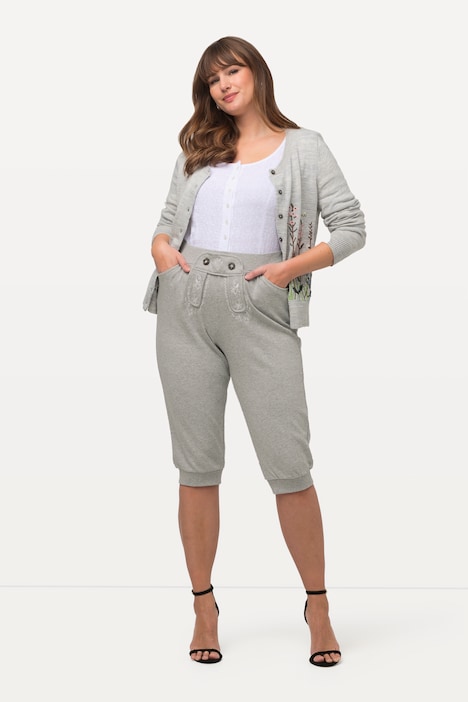 Traditional Embroidered Style Knit Capri Pants, Knit Pants