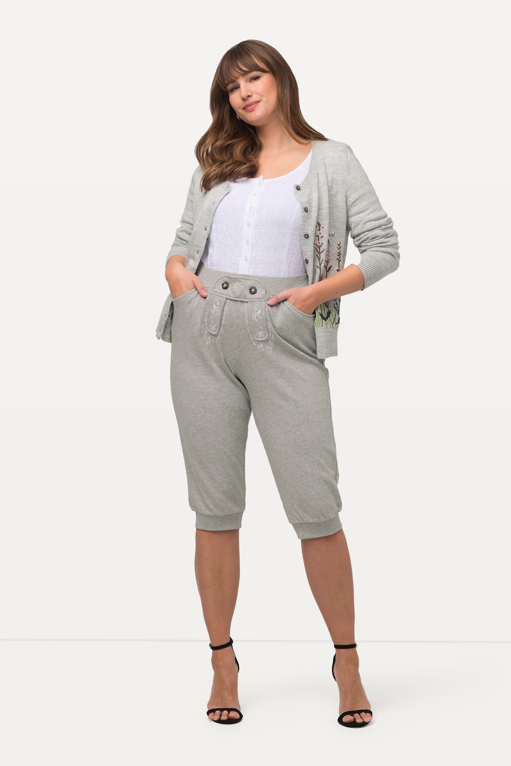 Große Größen Trachten-Jogginghose, Damen, grau, Größe: 50/52, Baumwolle/Polyester, Ulla Popken