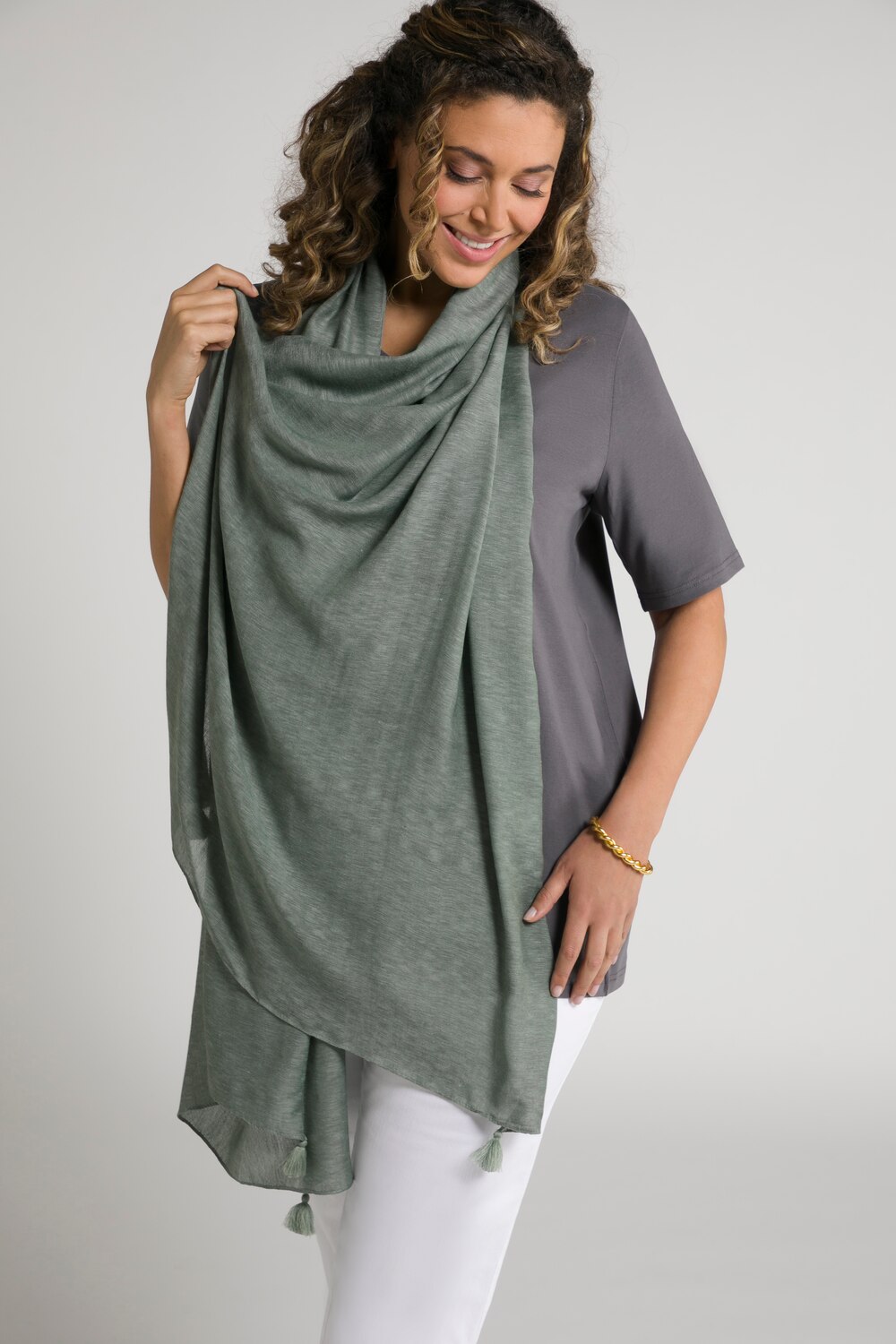 Grote Maten sjaal, Dames, groen, Maat: One Size, Viscose/Polyester, Ulla Popken