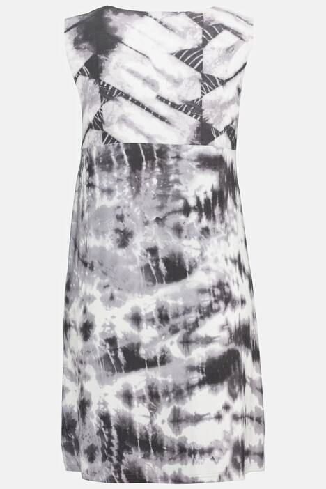 Batikowa sukienka midi, okrągły dekolt, bez rękawów