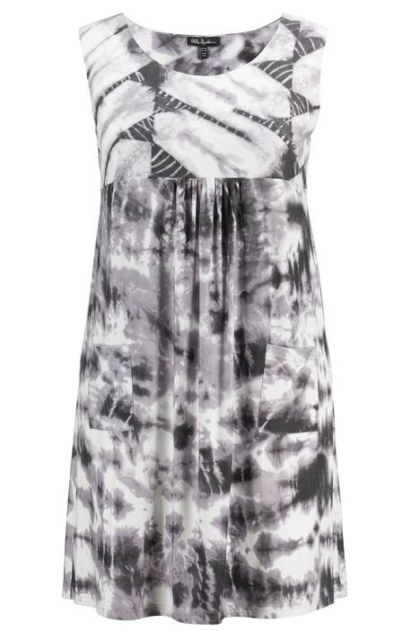 Midi šaty, batikovaný potisk, kulatý výstřih, bez rukávů