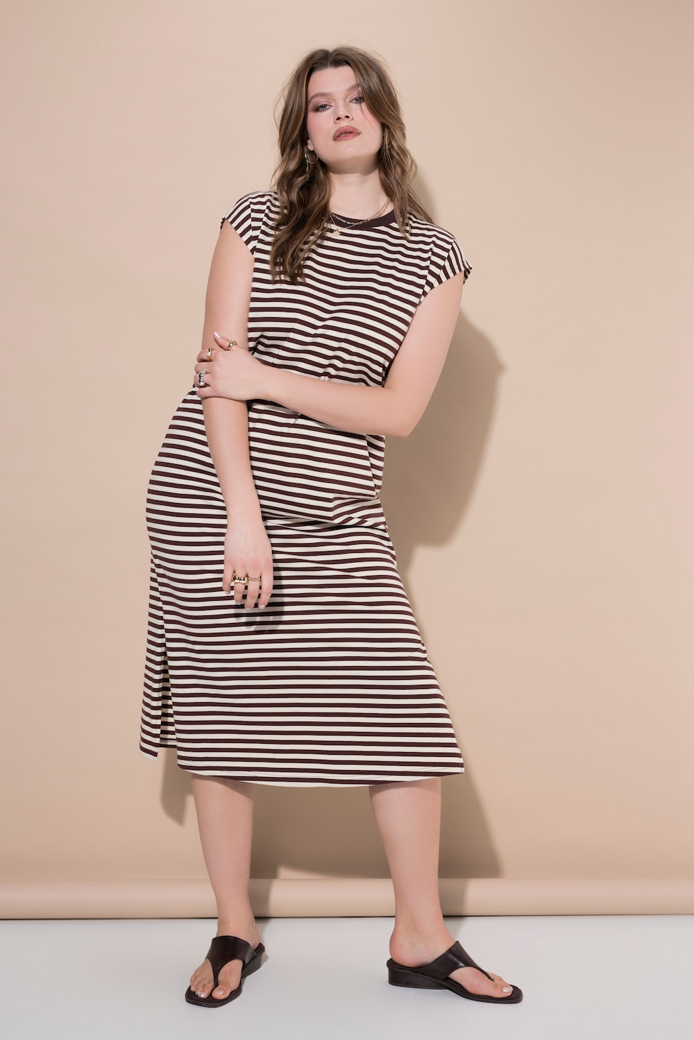 jersey jurk, oversized, strepen, ronde hals, mouwloos