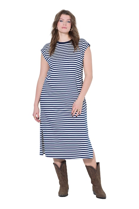 Žerzejové šaty, oversize, proužky, kulatý výstřih, bez rukávů