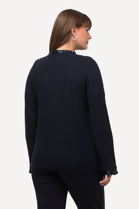 Satin Ruffle Trim Button Front Textured Cardigan Sweater | Cardigan ...