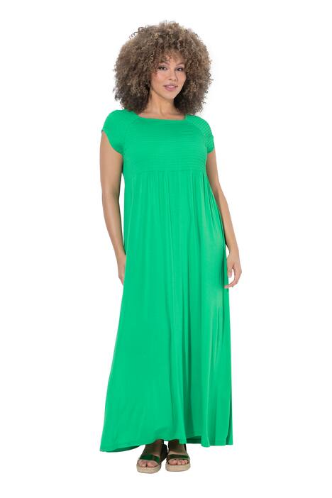 Mačkané šaty, A střih, hranatý výstřih, krátké rukávy