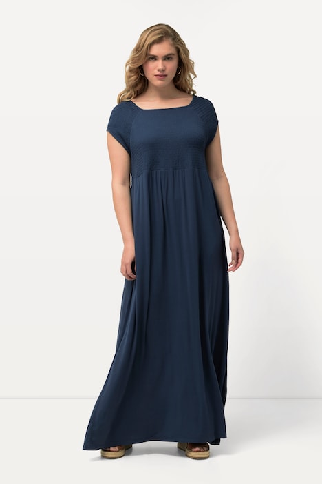 Solid Smocked Bodice Stretch Knit Maxi Dress