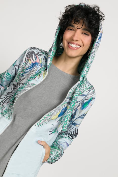Sweatjacke, Dschungelmuster, Kapuze, Blousonform