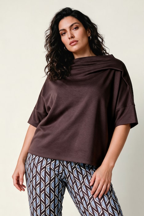 Sweatshirt, Zierfalten, Oversized, Stehkragen, Halbarm