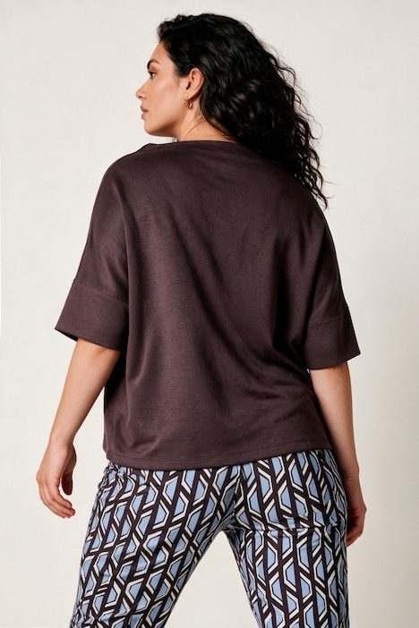 Sweatshirt, Zierfalten, Oversized, Stehkragen, Halbarm