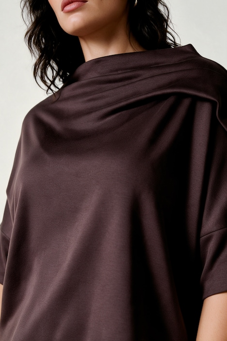 Sweatshirt, Zierfalten, Oversized, Stehkragen, Halbarm