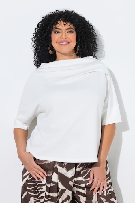 Sweat-shirt oversized à manches courtes, avec col montant et plis fantaisie