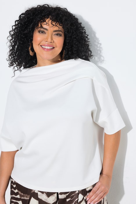 Sweat-shirt oversized à manches courtes, avec col montant et plis fantaisie