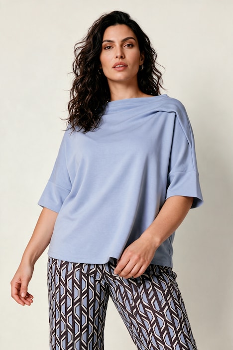 Sweatshirt, Zierfalten, Oversized, Stehkragen, Halbarm