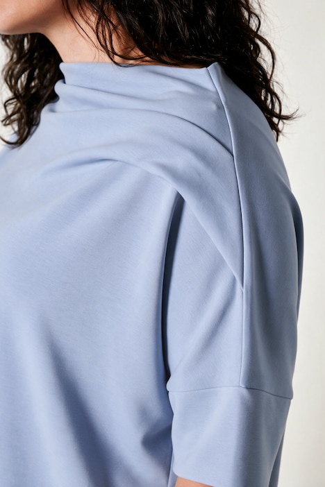 Sweatshirt, Zierfalten, Oversized, Stehkragen, Halbarm