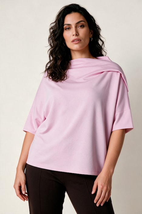 Sweatshirt, Zierfalten, Oversized, Stehkragen, Halbarm