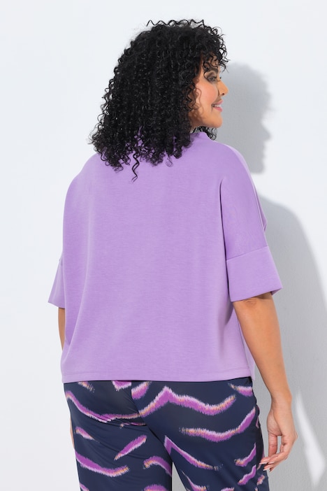 Sweat-shirt oversized à manches courtes, avec col montant et plis fantaisie