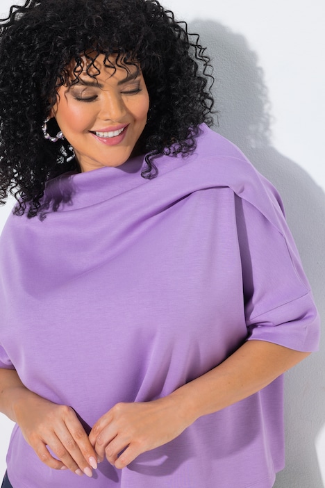 Sweat-shirt oversized à manches courtes, avec col montant et plis fantaisie