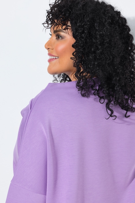 Sweat-shirt oversized à manches courtes, avec col montant et plis fantaisie