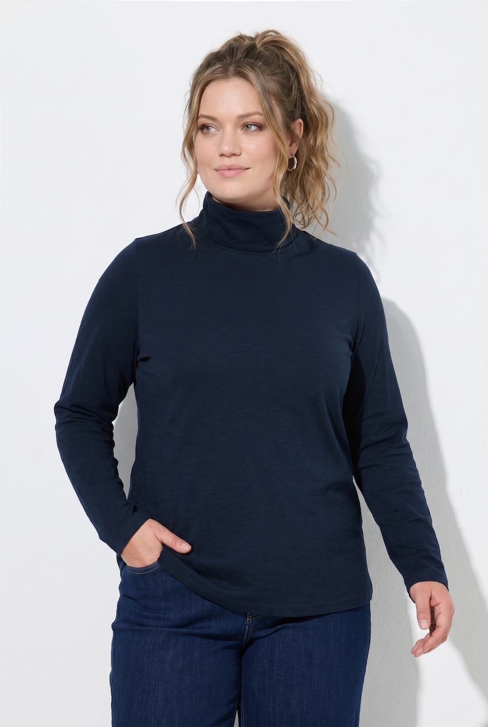 Shirt, Rollkragen, Slim, Langarm, Biobaumwolle