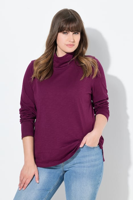 Shirt, met col, slim, lange mouwen, biologische katoen