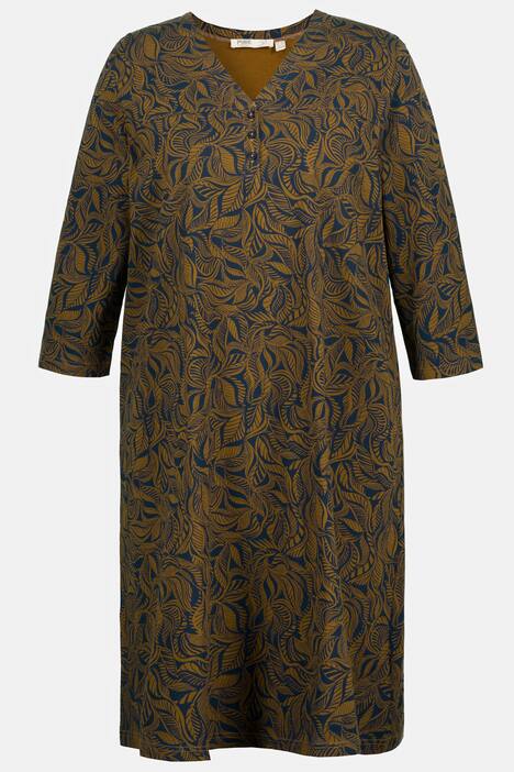 Eco Cotton Pretty Leaf Print V-Neck Knit Nightgown