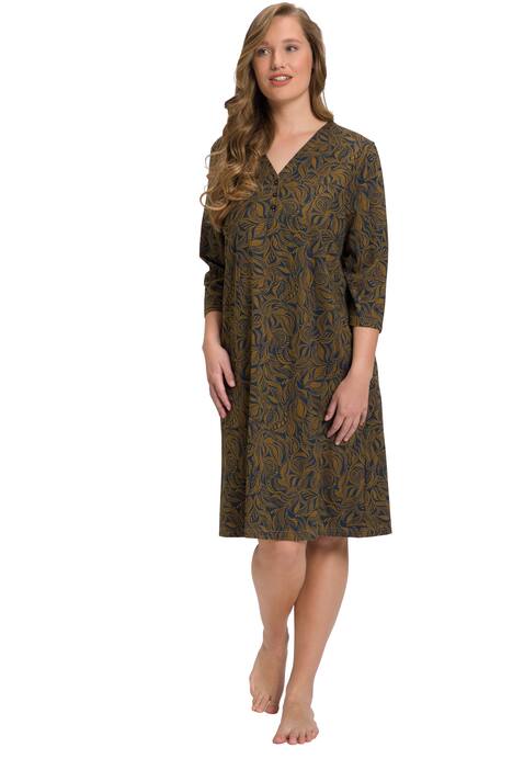 Noční košile, lístky, výstřih do V, 3/4 rukávy, biobavlna