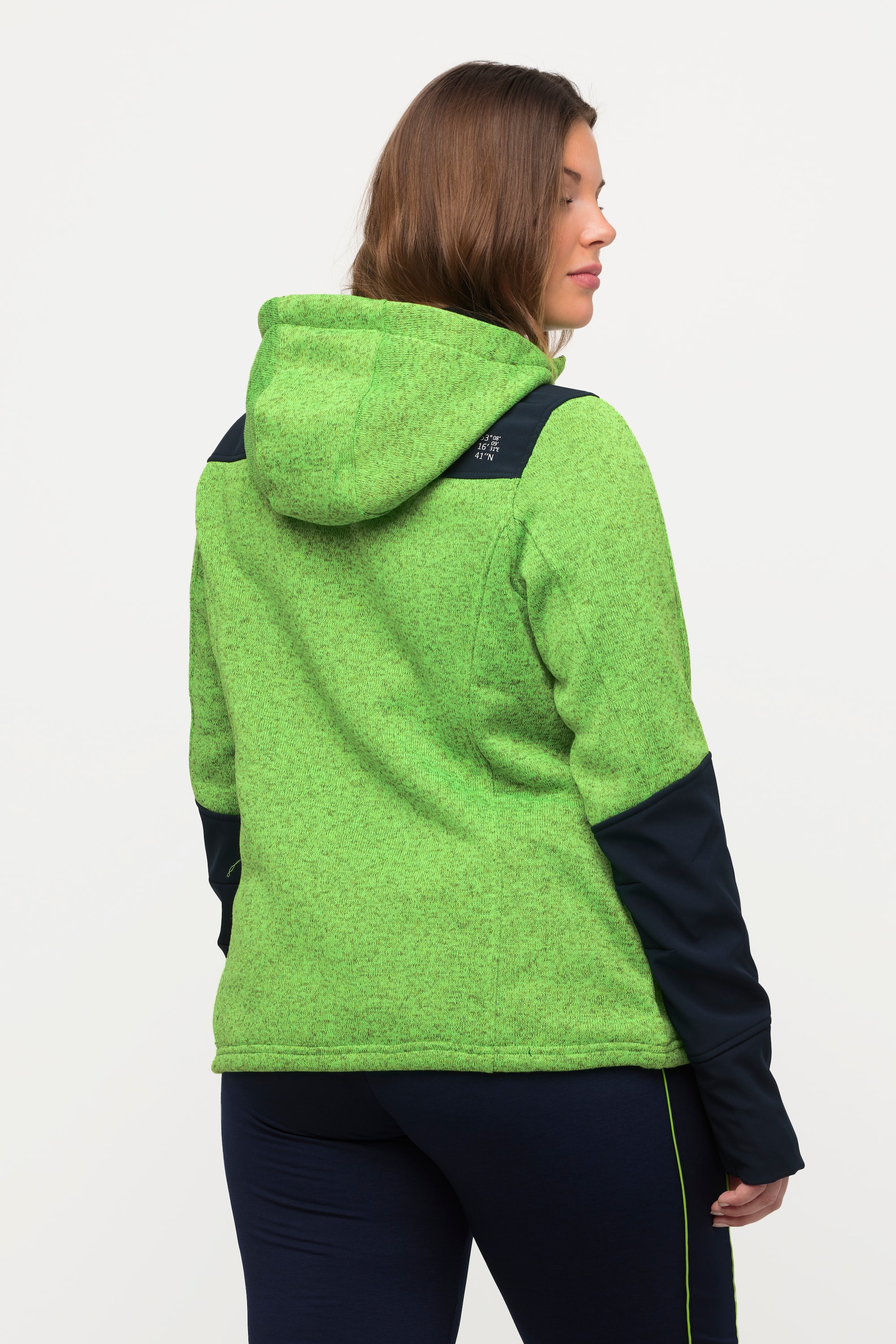 Ulla Popken Damen große Größen Fleecejacke Reflektordruck Kapuze