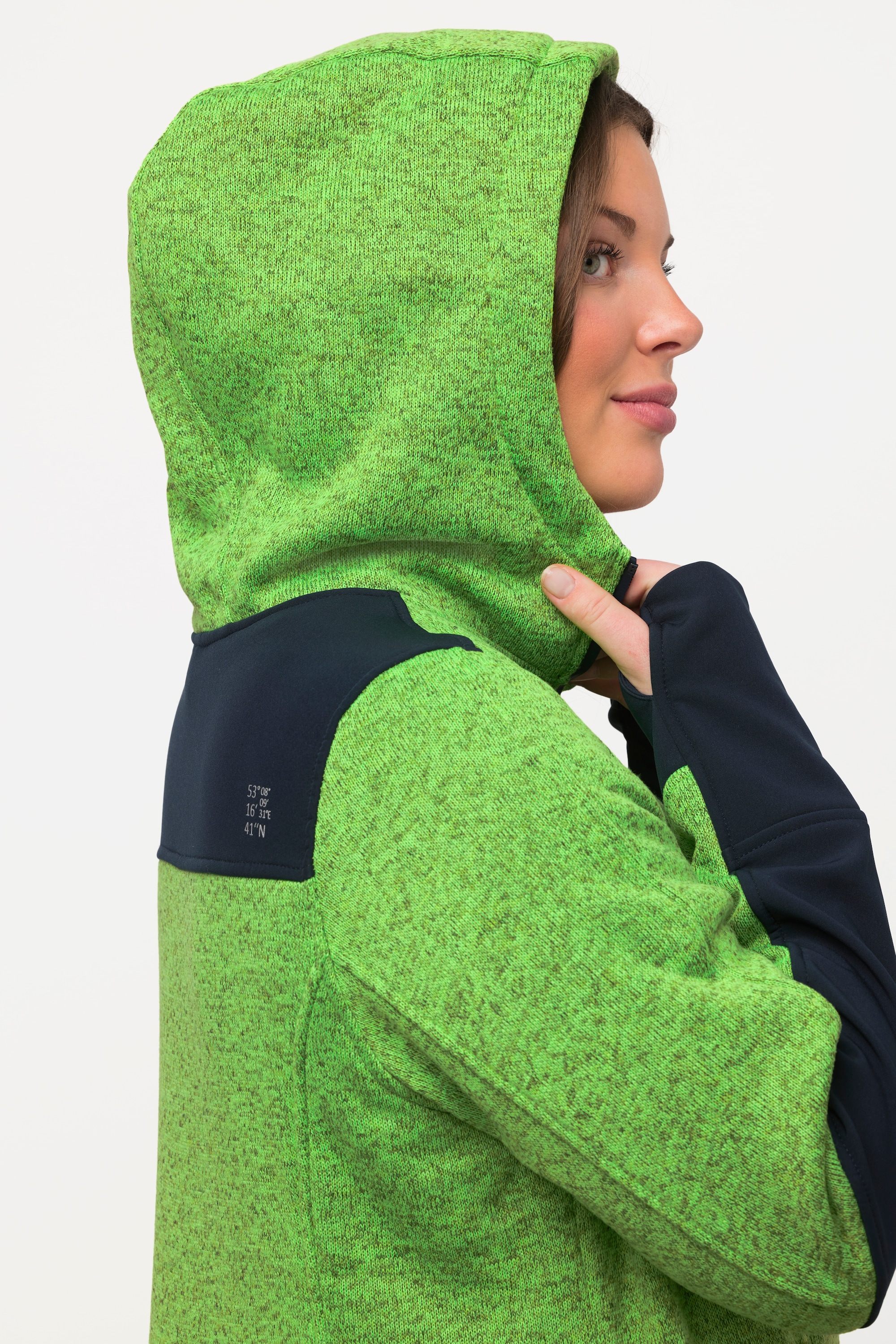 Ulla Popken Damen große Größen Fleecejacke Reflektordruck Kapuze
