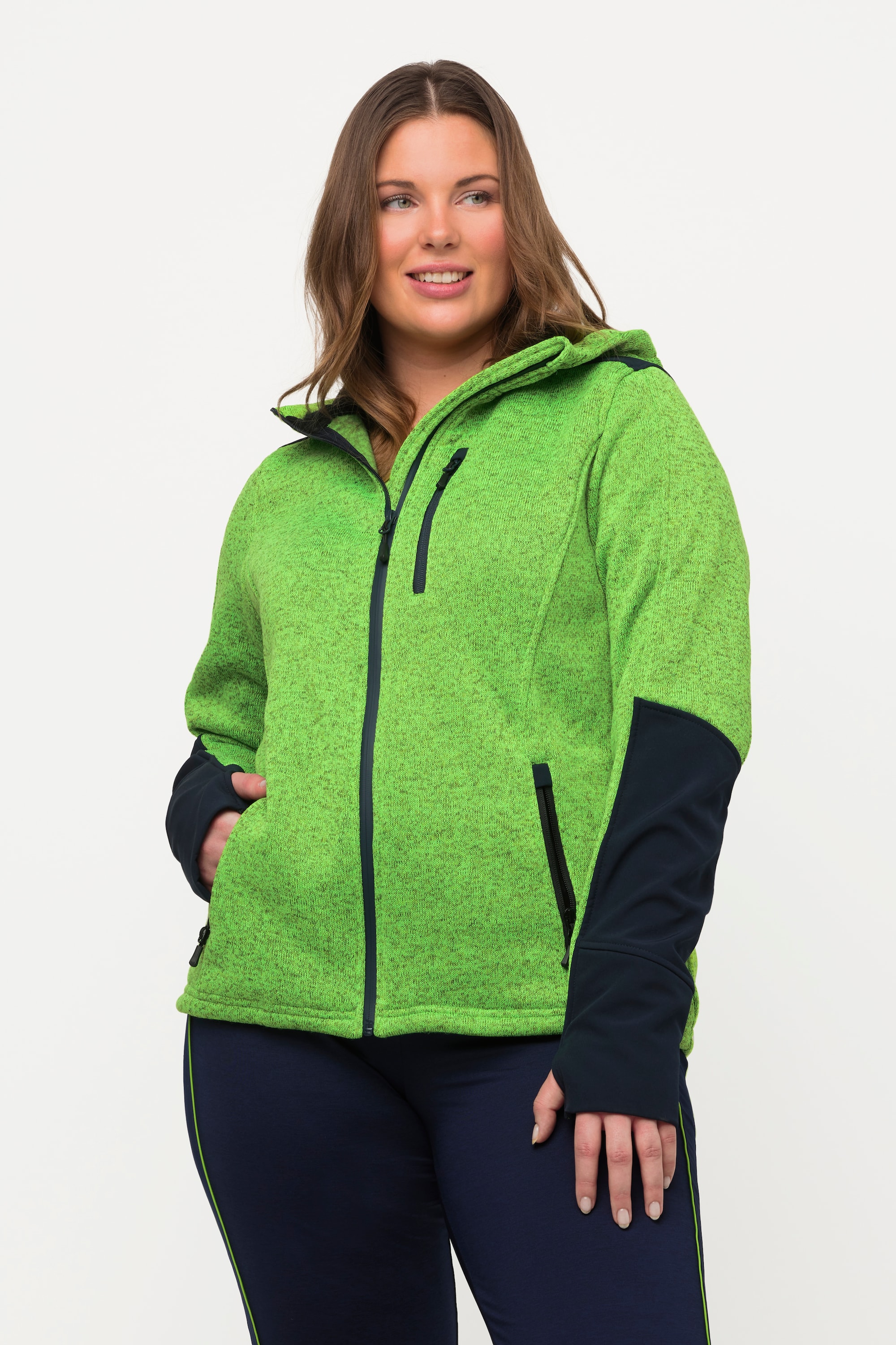 Ulla Popken Damen große Größen Fleecejacke Reflektordruck Kapuze