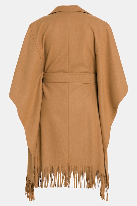dwaas Overtreding zeemijl Belted Button Front Fringe Hem Poncho Coat | Coats