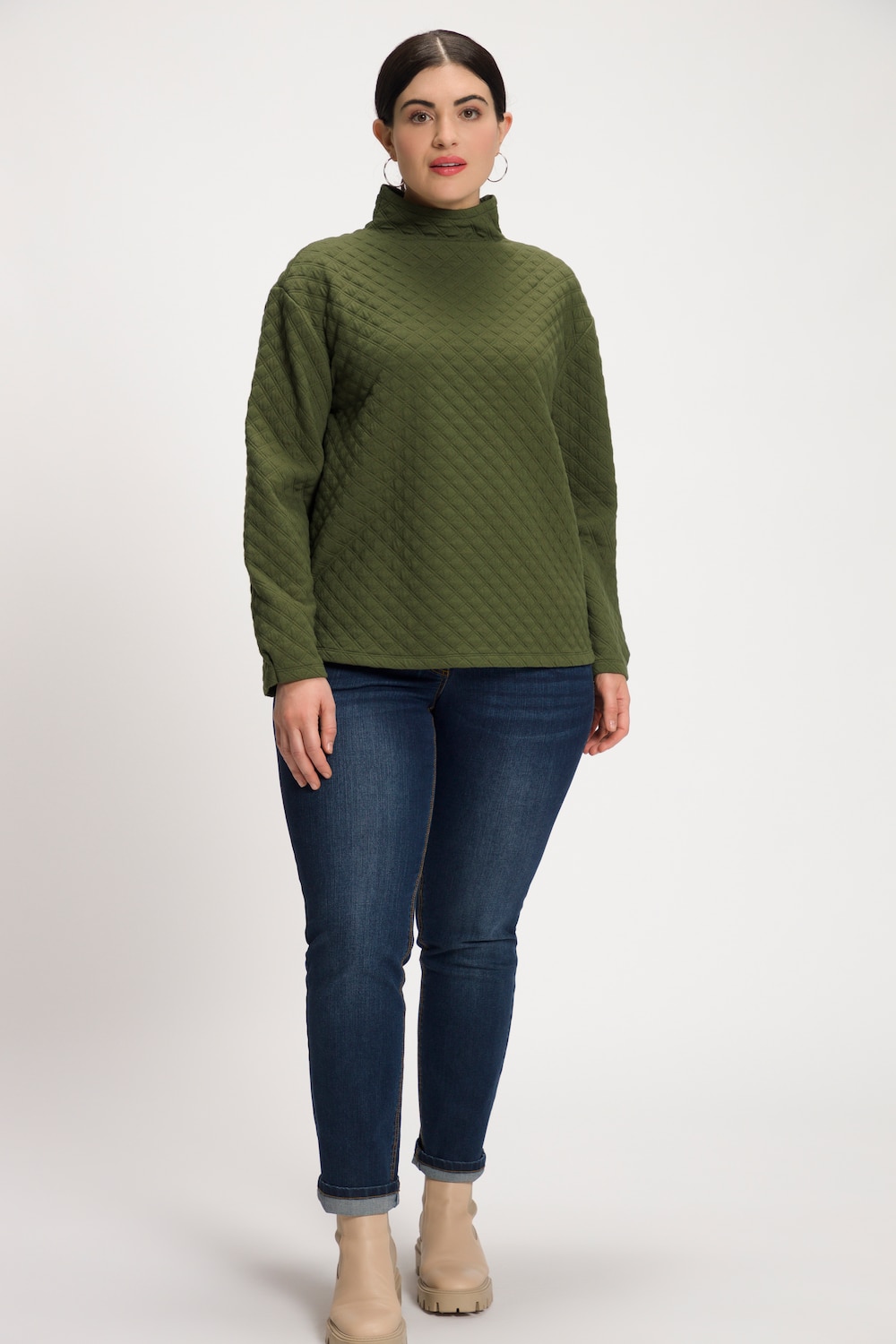 Grote Maten sweatshirt, Dames, groen, Maat: 50/52, Polyester/Katoen, Ulla Popken